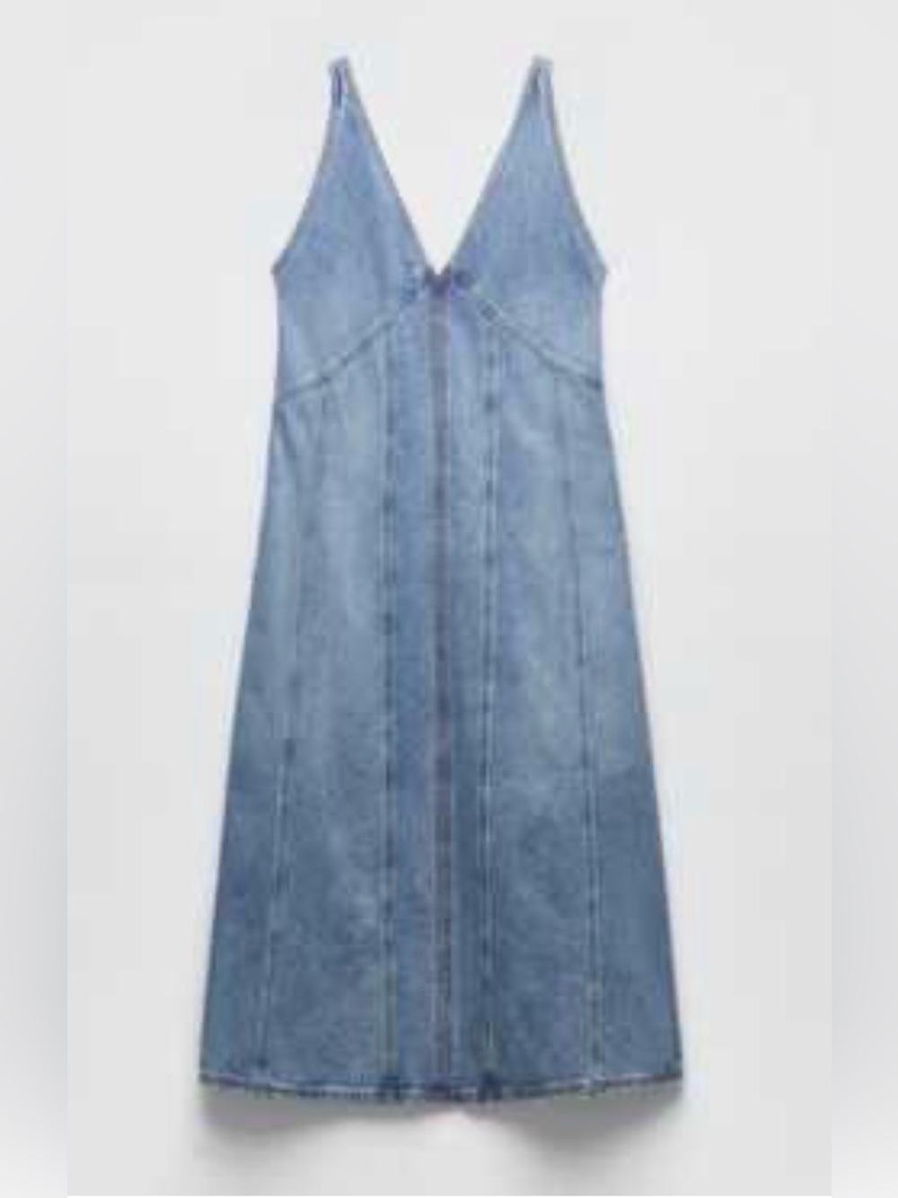 Zara Light Blue Denim V-Neck Midi Dress